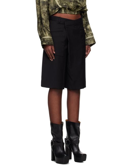 R13 Black Crossover Knee-Length Shorts