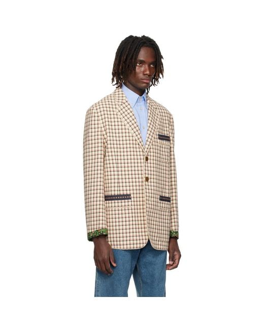 Valentino Natural Check Pattern Single-Breasted Cotton Blazer for men