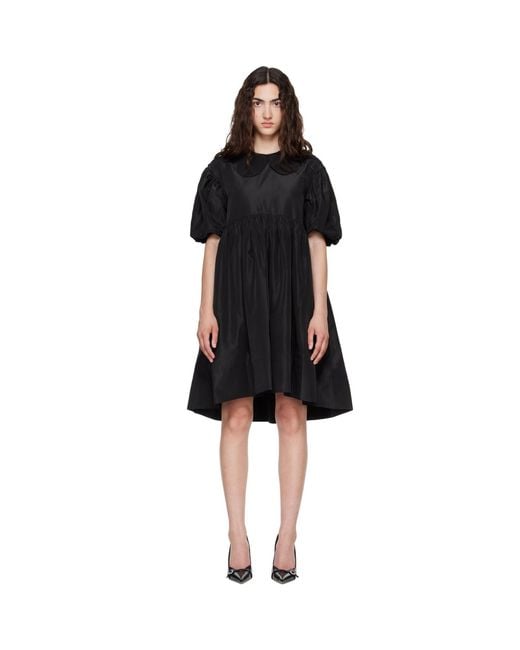 Simone Rocha Black Puff Sleeve Petal Collar Smock Minidress