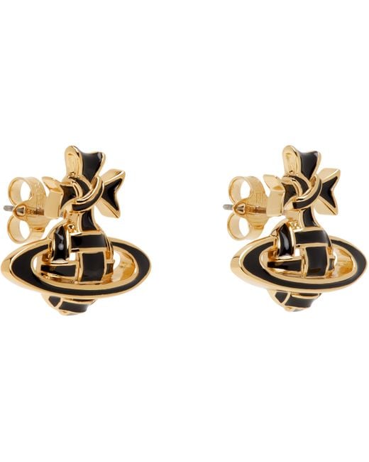 メンズ Vivienne Westwood ゴールド＆ブラック Ribbon Bas Relief ピアス Black