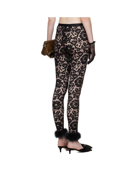Valentino Black Feathers Lace Leggings