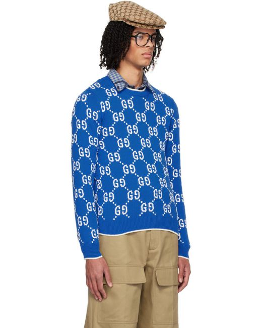 Gucci Blue Intarsia Sweater for men