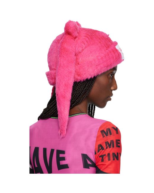 Charles Jeffrey Pink Fluffy Chunky Rabbit Beanie