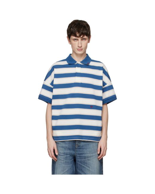 Rhude Blue Off- Fontaine Striped Ss Polo for men