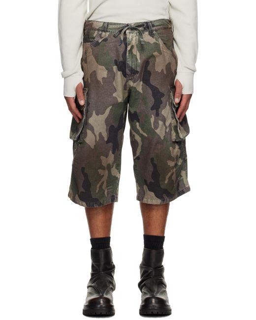 424 Black Khaki Camo Cargo Shorts for men