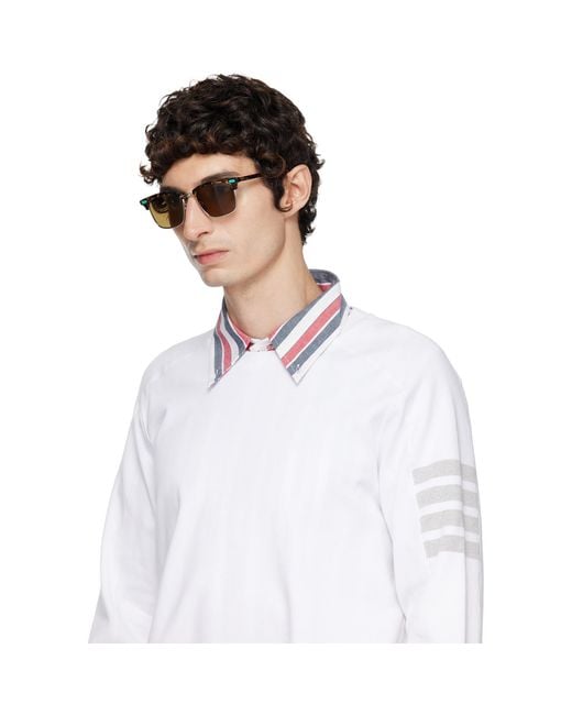 Thom Browne Brown Acetate & Titanium Rectangular Sunglasses for men