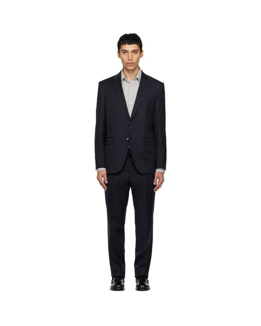 Boss Black Striped Wool Suit for men