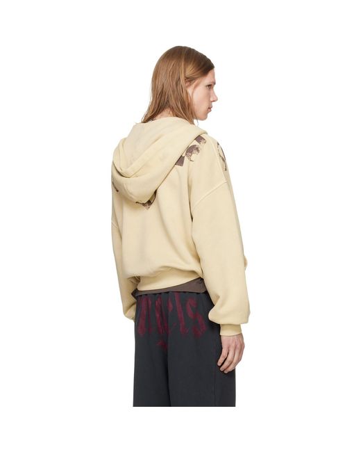 Palm Angels Natural Big Neck Logo Zip Hoodie for men