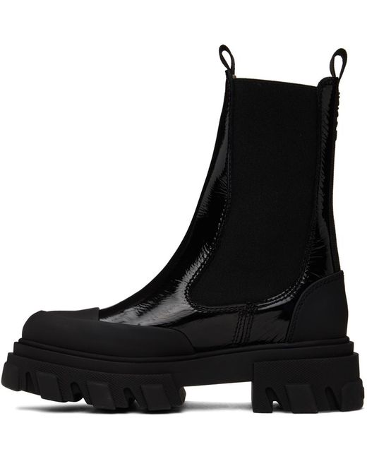 Ganni Black Cleated Mid Chelsea Boots