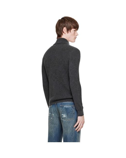 RRL Black Waffle-Knit Cashmere Shawl Cardigan for men