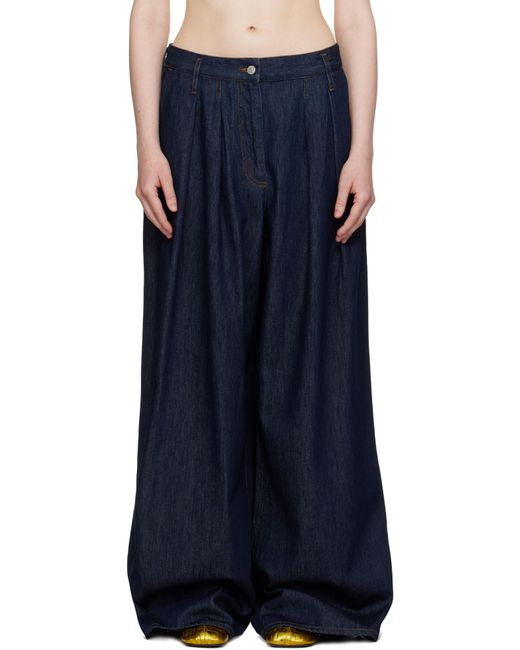 Dries Van Noten インディゴ タック ワイドジーンズ ブルー | Lyst