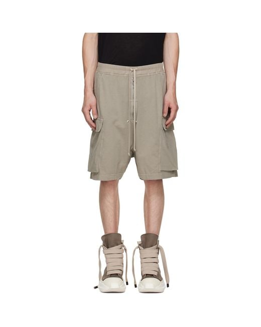 Rick Owens Gray Taupe Tower Cargobela Shorts for men