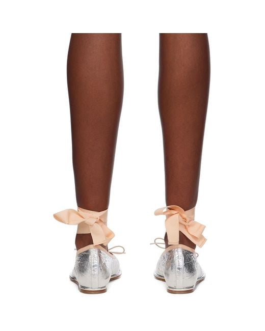 Simone Rocha Brown Silver Heart Toe Ribbon Bow Ballerina Flats