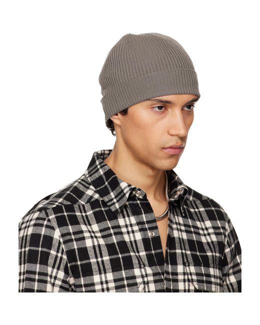 Rick Owens Gray Temple Ribbed Beanie for men
