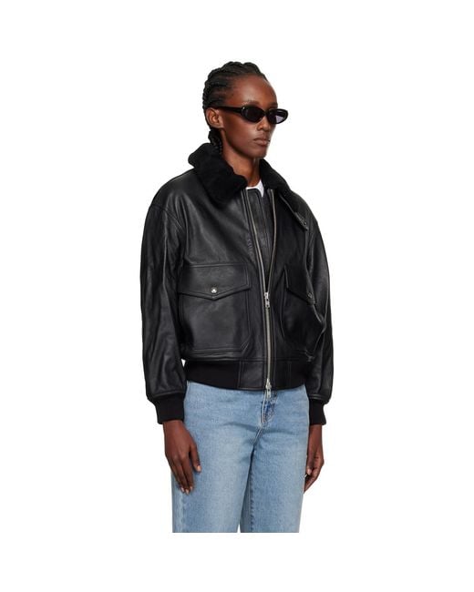 DUNST Black A-2 Shearling Collared Leather Jacket