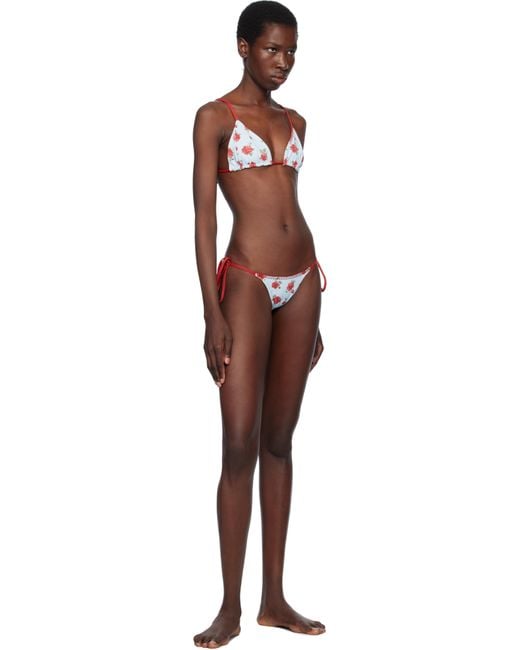 Frankie's Bikinis ブルー&レッド Lumia Floral 三角ビキニトップ Red