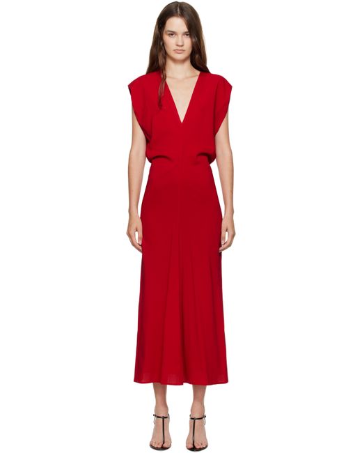 St. Agni Red Plunge Drape Midi Dress
