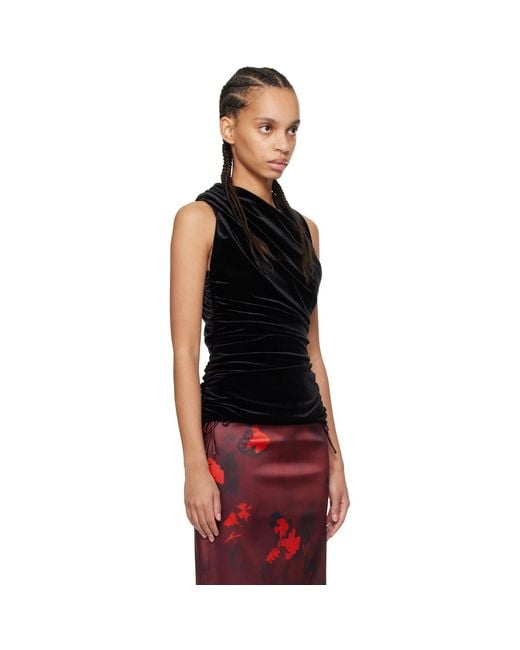 Ganni Black Velvet Ruched Top