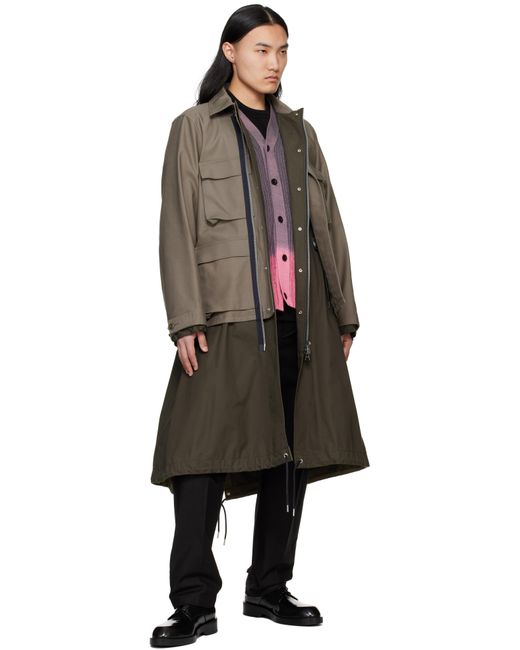 Sacai Black Taupe & Khaki Wtaps Edition Cotton Back Satin Coat for men