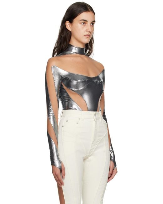 Mugler Black Silver Illusion Bodysuit