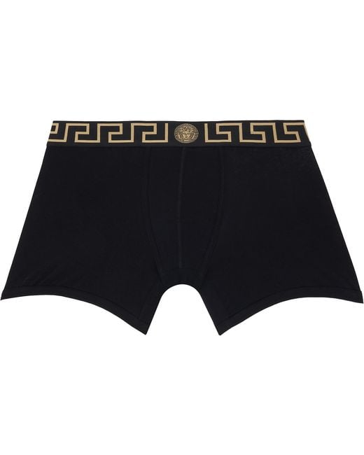 Versace Black Two-Pack & Greca Border Long Boxer Briefs for men