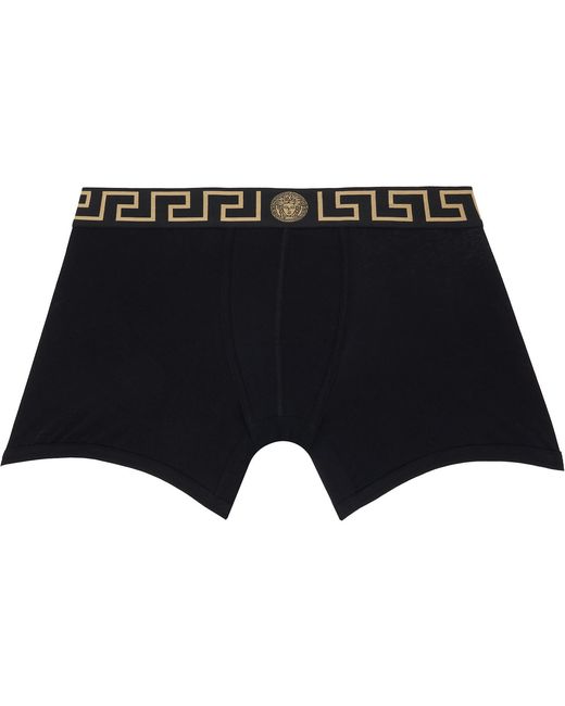 Versace Black Two-Pack & Greca Border Long Boxer Briefs for men