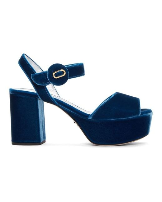Prada Blue Velvet Platform Sandals