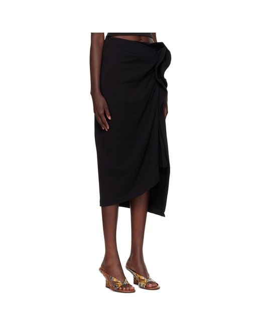 Dries Van Noten Black Gathered Midi Skirt
