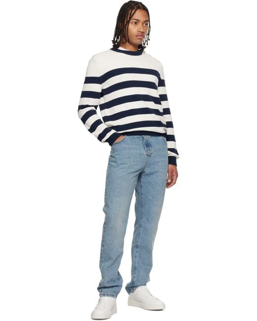 Balmain Black Buttoned Marinière Knit Sweater for men