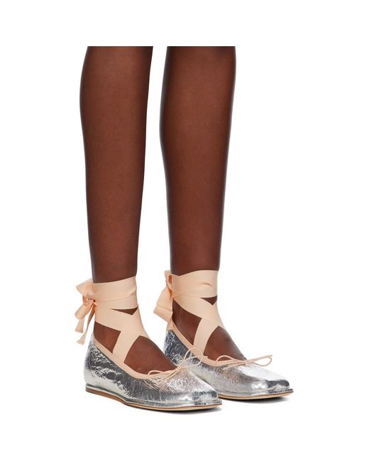 Simone Rocha Brown Silver Heart Toe Ribbon Bow Ballerina Flats