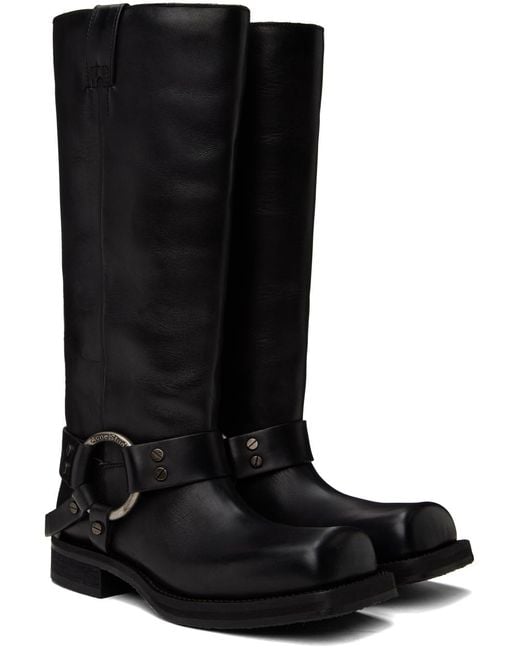 Acne Black Leather Buckle Tall Boots
