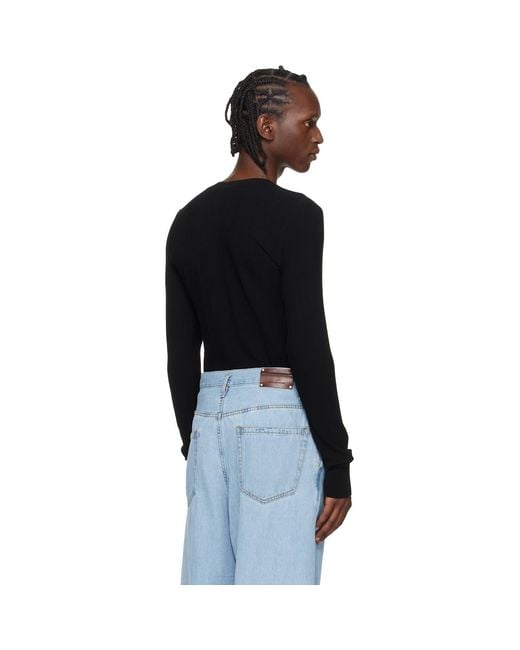 Dries Van Noten Black Rib-Knit Henley for men