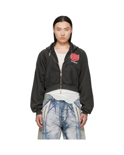 RIVINGTON roi Rebis Black Anti Death Rose Zip Hoodie for men