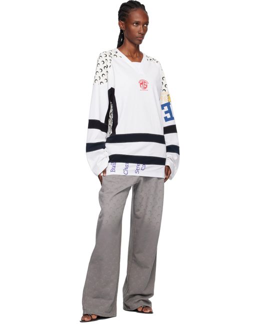 T-Shirt De Hockey À Manches Longues Graphique En Jersey Régénéré MARINE SERRE en coloris White