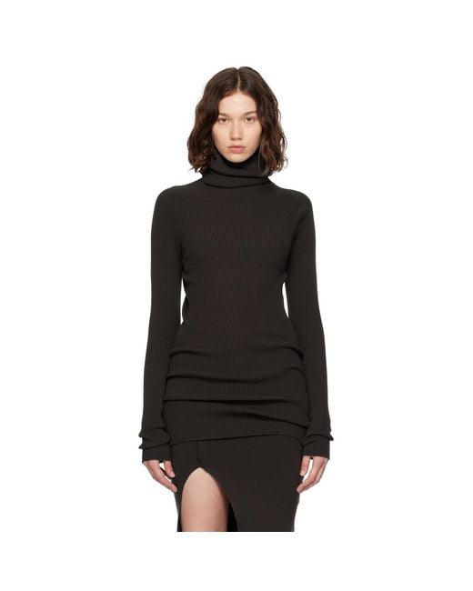 Rick Owens Black Concordians Ribbed Knit Tube Turtleneck