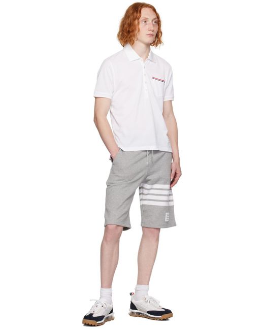 Thom Browne White Patch Pocket Polo for men