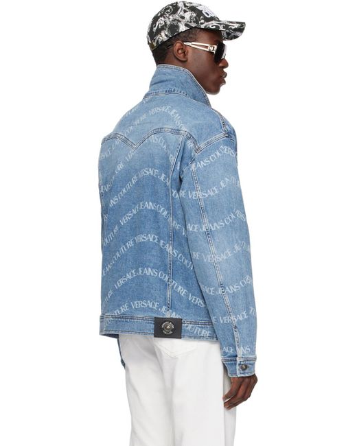 Versace Blue Pattern Denim Jacket for men