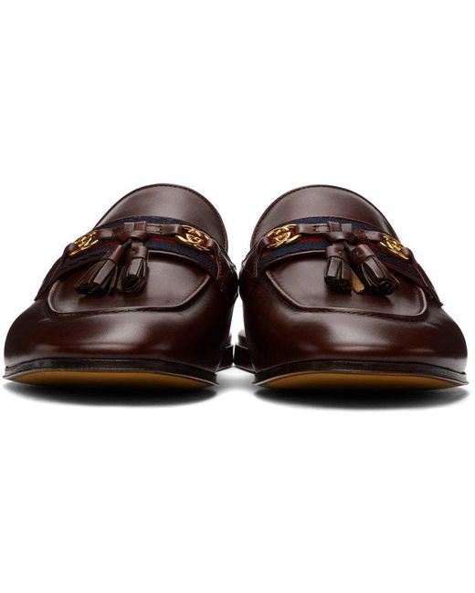 Gucci レザー バーガンディ Web Interlocking G スリッポン ローファー メンズ Lyst