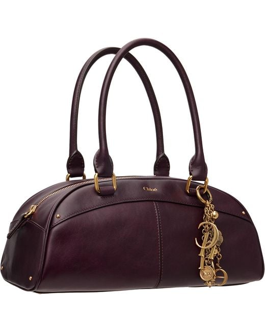 Chloé Purple Burgundy Soft Leather Bowling Bag