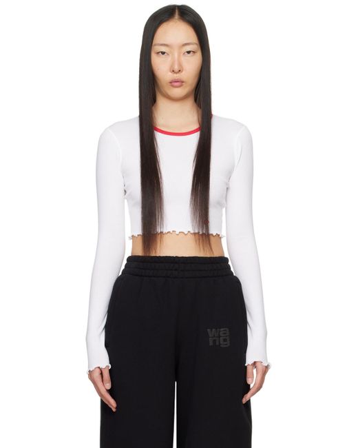 T By Alexander Wang Black White Cropped Long Sleeve T-shirt