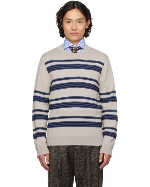 Paul Smith Blue Taupe Raised Stripe Merino Wool Sweater for men