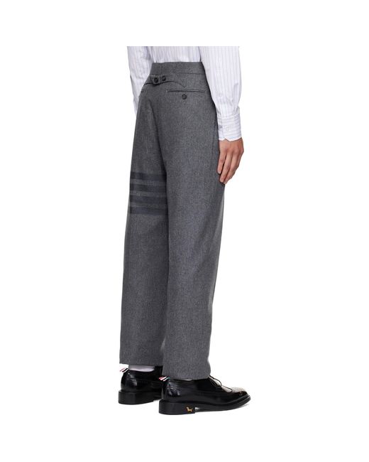 Thom Browne Gray Plain Weave 4-Bar Trousers for men
