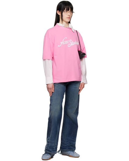 Acne ピンク リラックスフィット ロゴ Tシャツ Pink