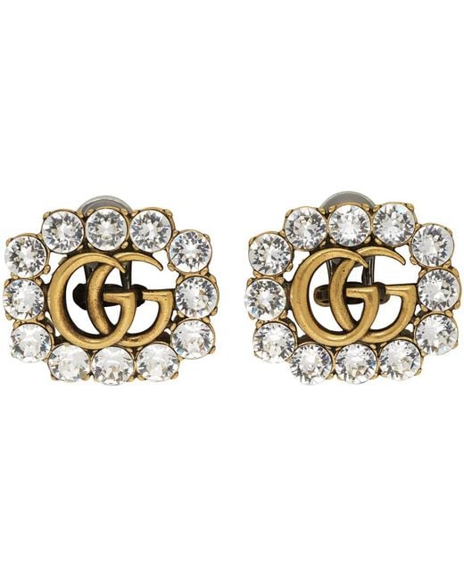 Gucci Metallic Crystal gg Marmont Stud Earrings