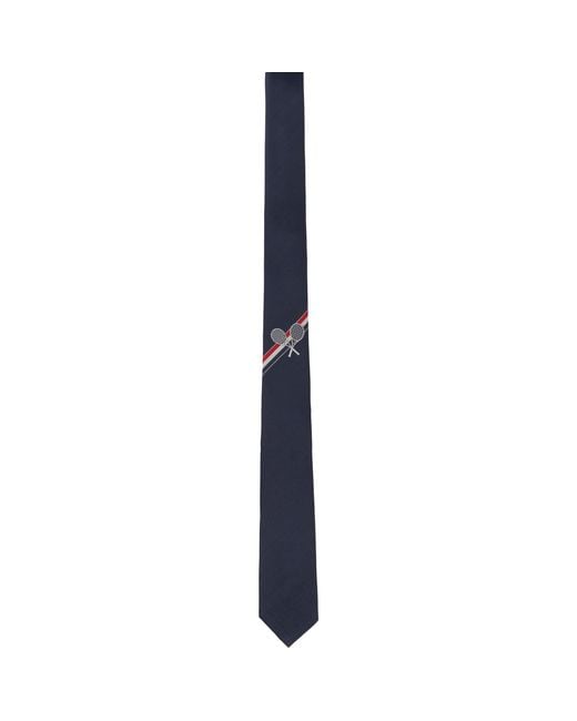 Thom Browne Black Jacquard Tennis Icon Classic Tie for men