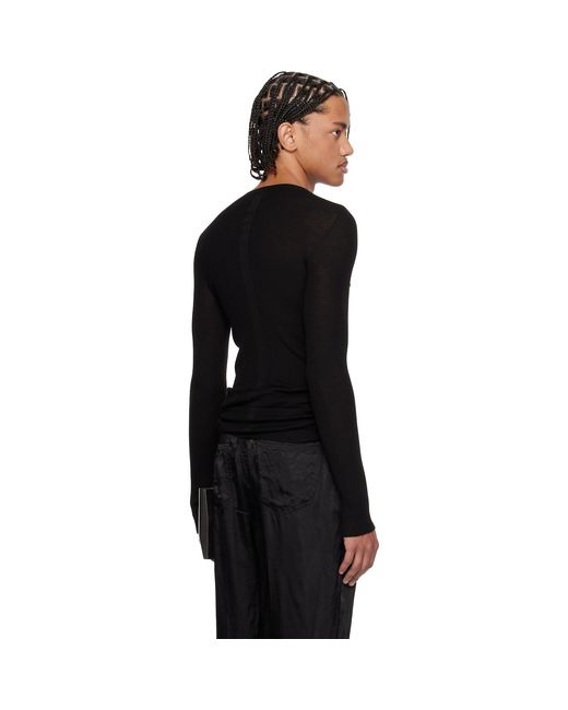 Rick Owens Black Temple Ribbed Round Neck Sweater for men