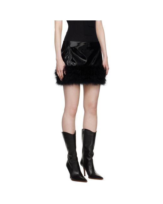 Blumarine Black Marabou Feather Faux-Leather Miniskirt