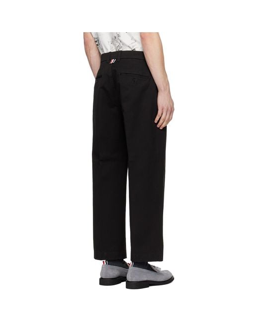 Thom Browne Black Cotton Twill Utility Trousers for men