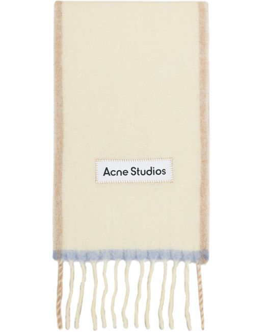 メンズ Acne オフホワイト ナロー ウール モヘア マフラー Natural