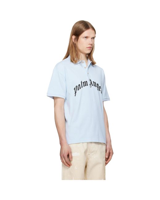 Palm Angels Blue Curved Logo Polo for men